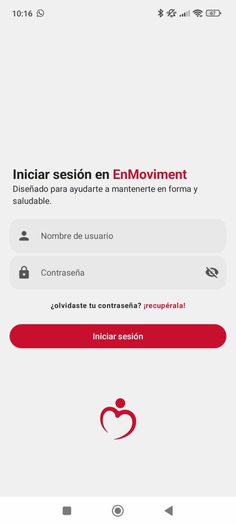 Pantalla de inicio de sesión de la app En Moviment en un móvil Android