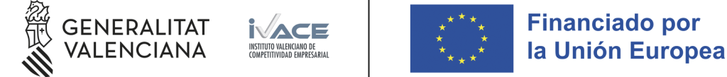 Logotipos de la Generalitat Valenciana, IVACE y «Financiado por la Unión Europea»